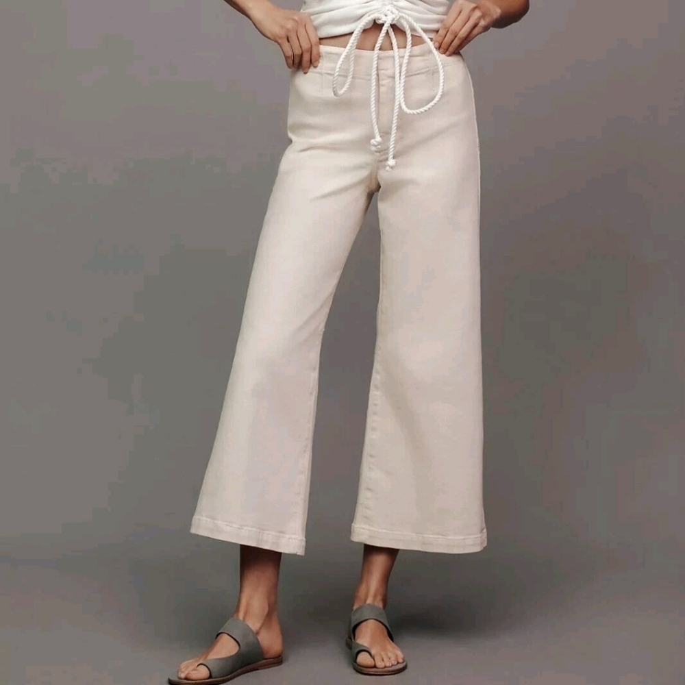 Anthropologie Pilcro The Kit High Rise Beige Cropped Wide Leg Trousers Size 26